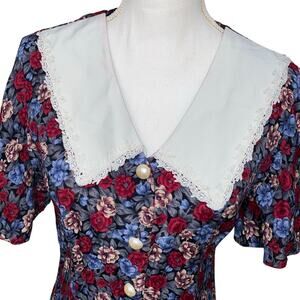 Tea Party Floral Button Front Peter Pan Collar Dress Women's Size 6 Vintage